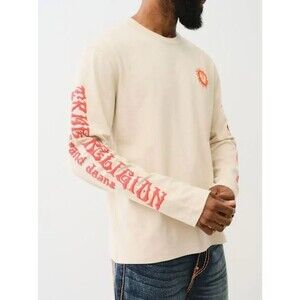 True Religion Men’s Blazing Horseshoe Long Sleeve T-Shirt Natural Tan M